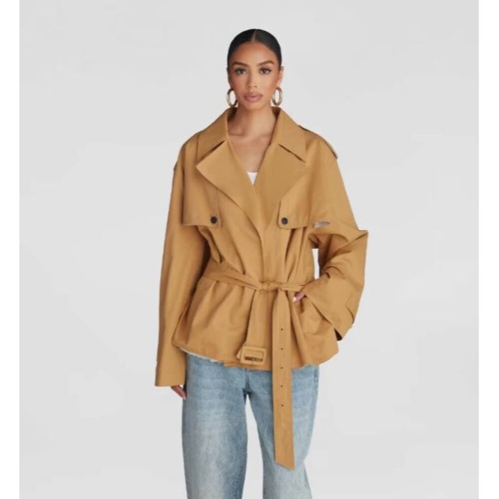Women's Camel Belted Trench Jacket